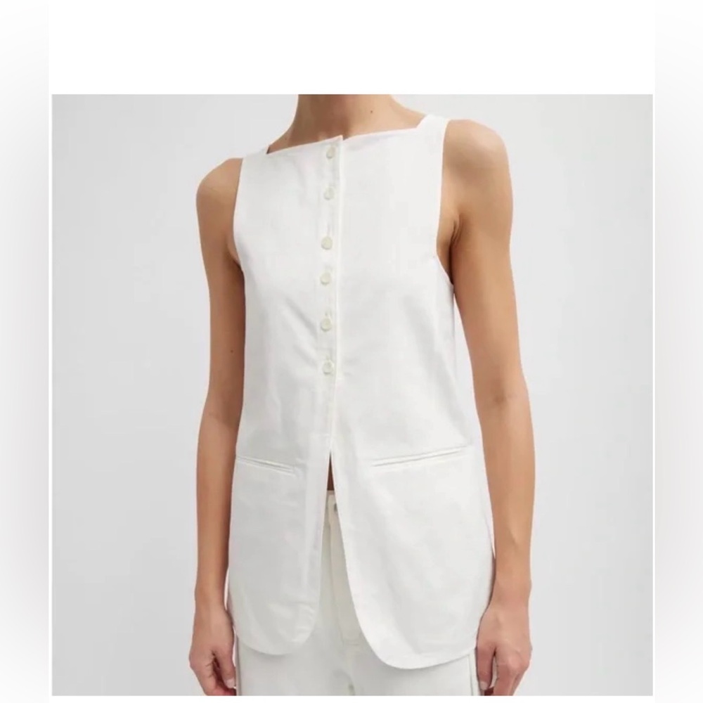 Tibi white chino split front Sleeveless top